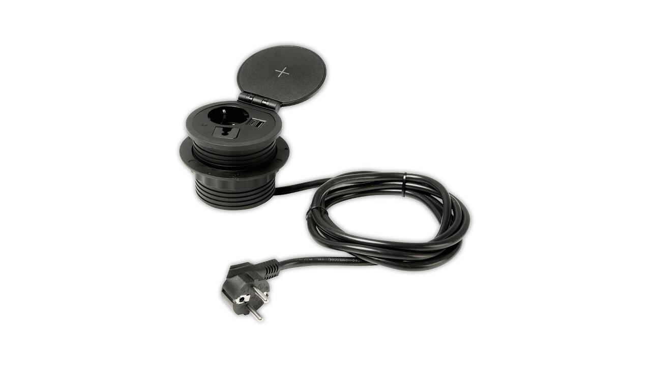 Inbouw powerbox 80mm rond met wireless charger