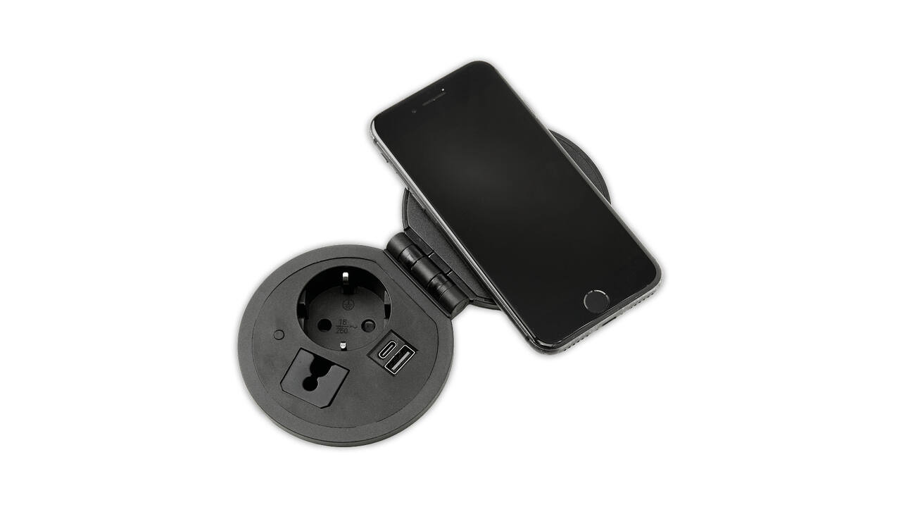 Inbouw powerbox 80mm rond met wireless charger