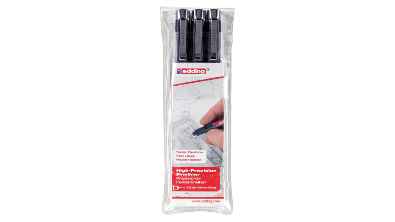 Fineliner edding 1800 0.25mm - 0.35mm - 0.5mm zwart set à 3 stuks