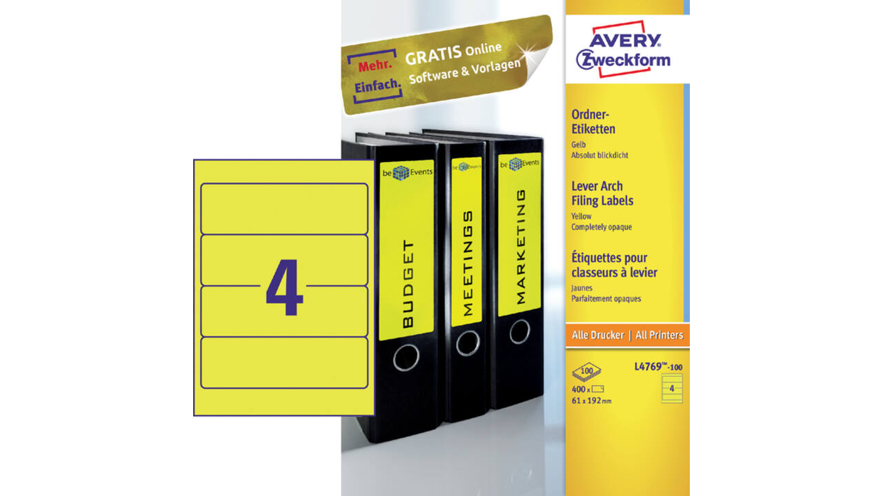Rugetiket Avery breed 61x192mm zelfklevend geel 100 vel