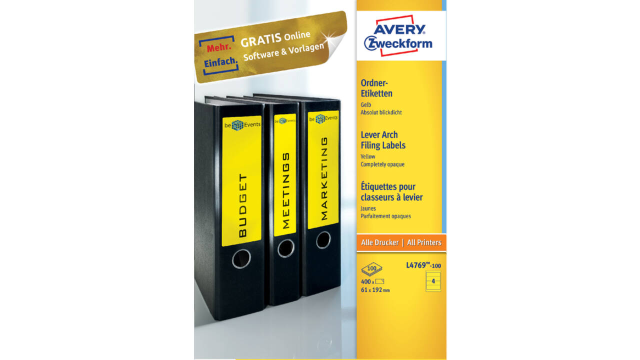 Rugetiket Avery breed 61x192mm zelfklevend geel 100 vel