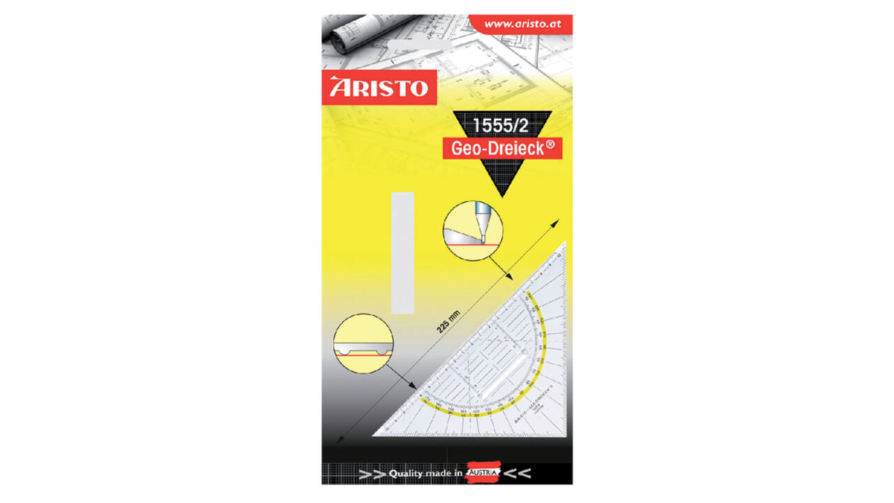 Geodriehoek Aristo 1555/2 225mm met greep transparant