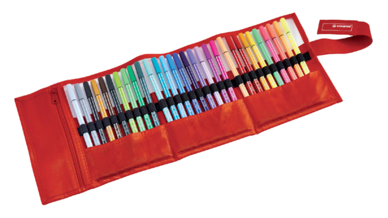 Fineliner STABILO pen 68/30 rollerset rood assorti set à 30 stuks