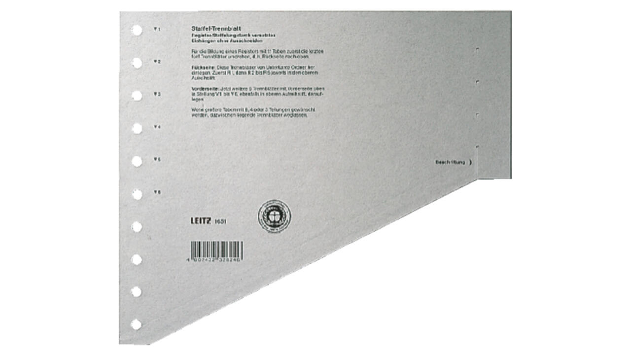 Scheidingsbladen Leitz A4 karton 200gr 11-gaats grijs 100 stuks