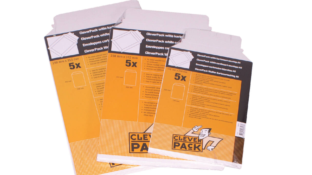 Envelop CleverPack karton A5 176x250mm wit pak à 5 stuks