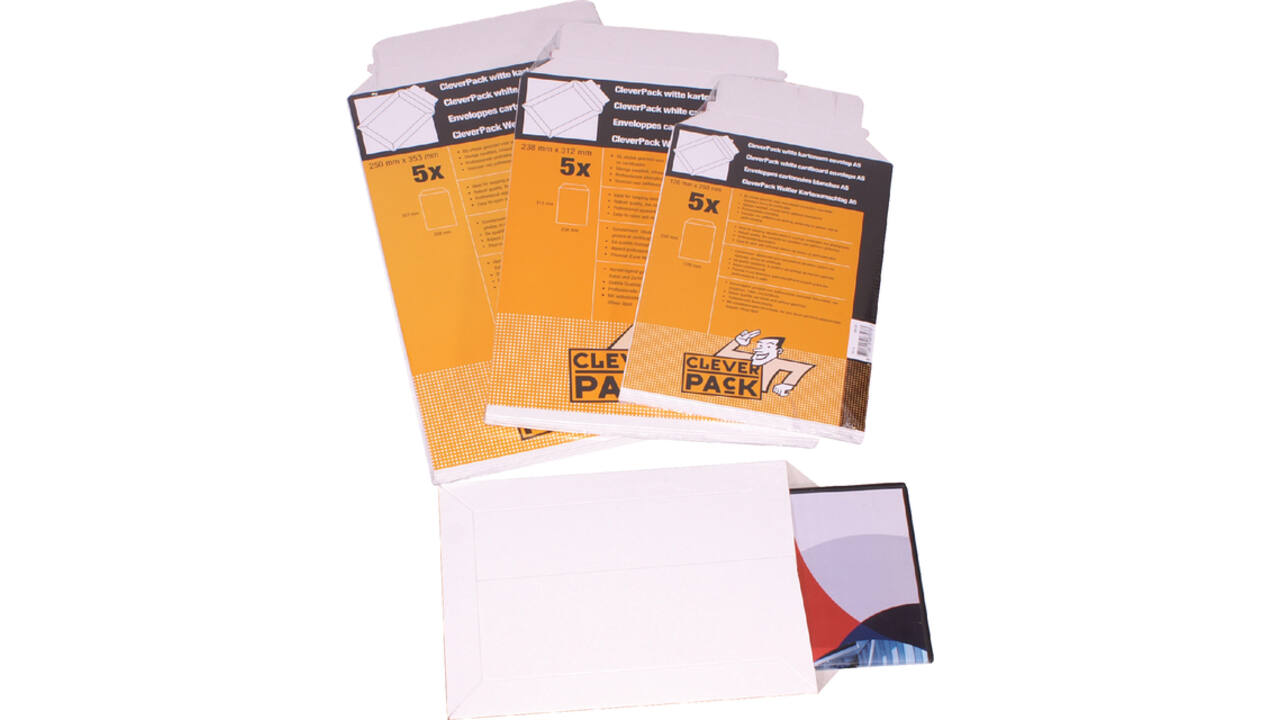 Envelop CleverPack karton A5 176x250mm wit pak à 5 stuks