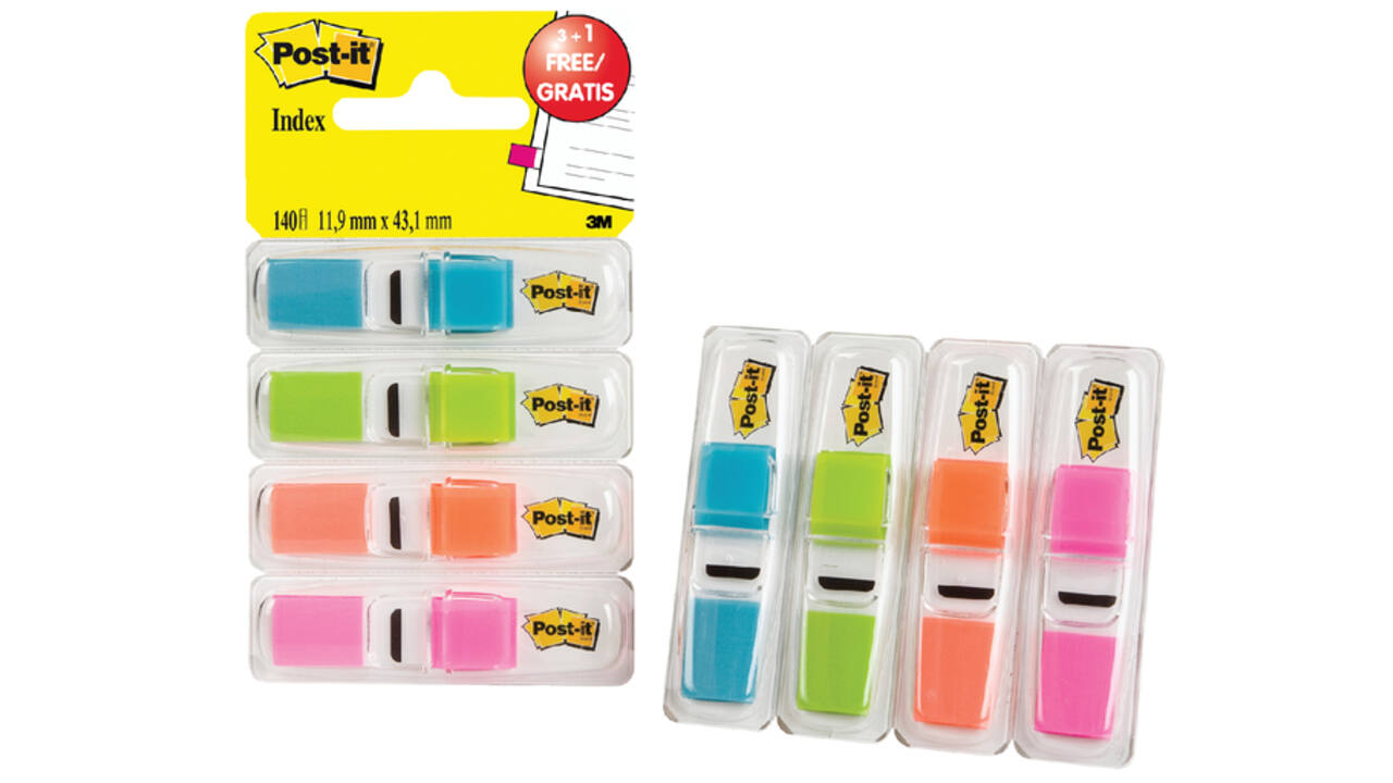 Indextabs Post-it 6834 11.9mmx43.1mm helder 3+1 gratis assorti 35 tabs per dispernser