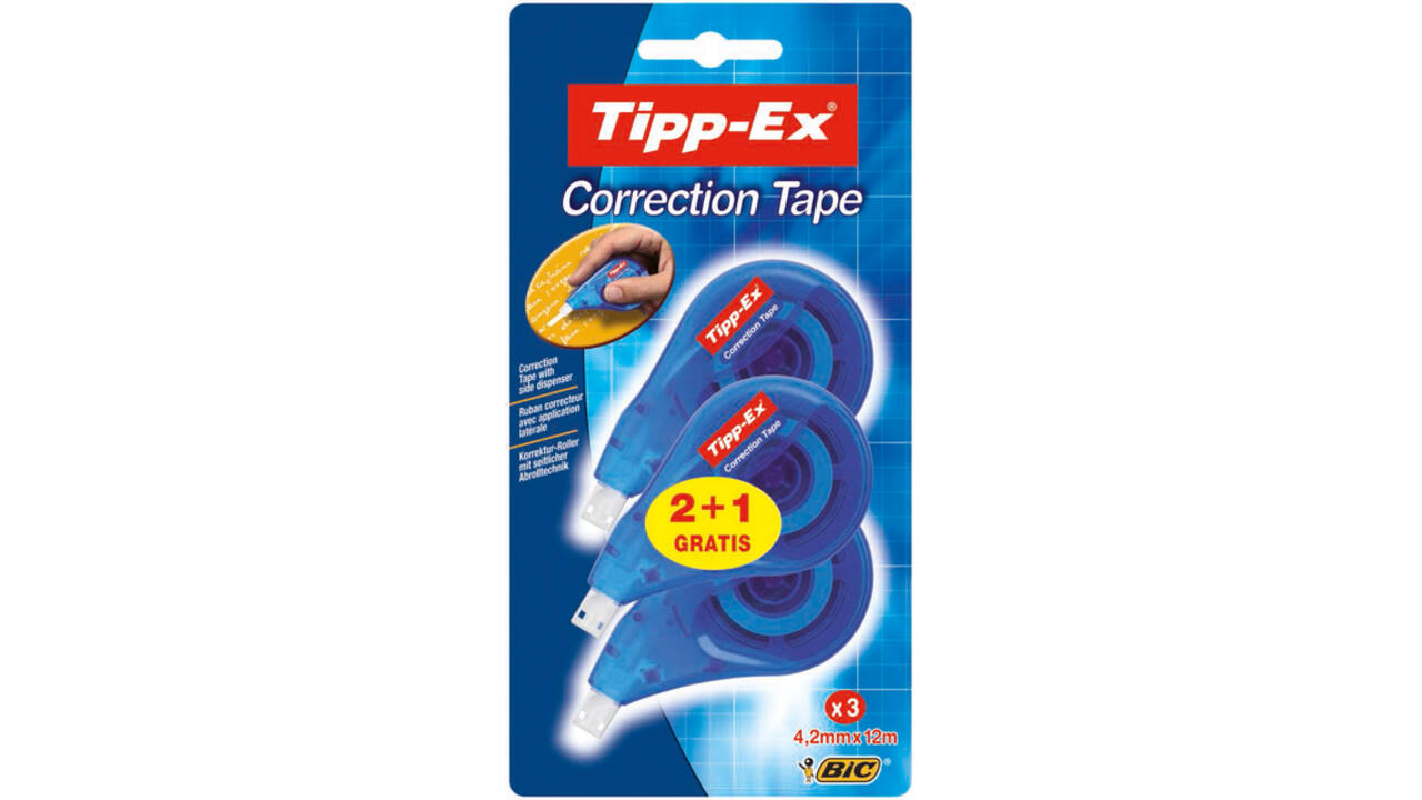 Correctietape Tipp-Ex zijwaarts 4.2mmx12m blister 2+1 gratis