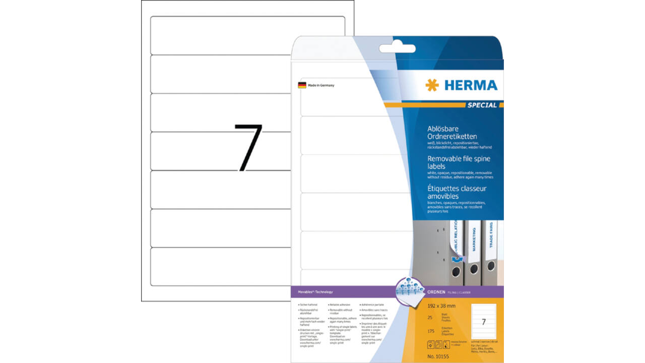 Rugetiket HERMA 10155 smal 38x192mm verwijderbaar wit