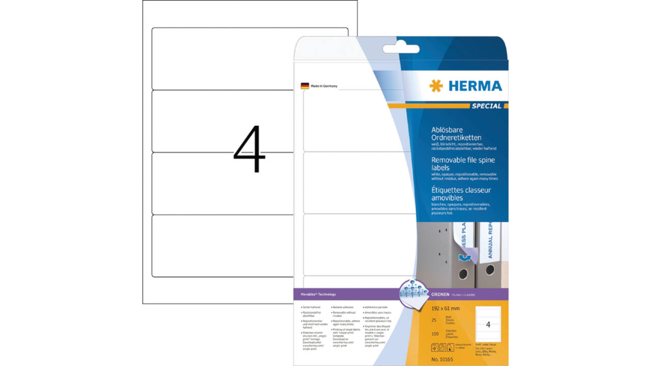 Rugetiket HERMA 10165 breed 61x192mm verwijderbaar wit