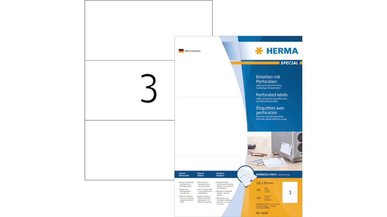 Etiket HERMA 4664 210x99mm geperforeerd wit 300 stuks