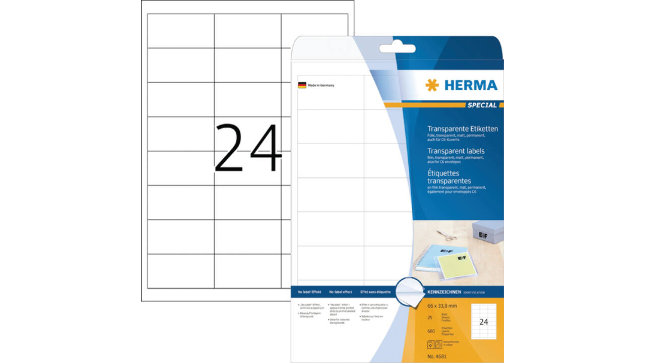 Etiket HERMA 4681 66x33.8mm transparant 600 stuks