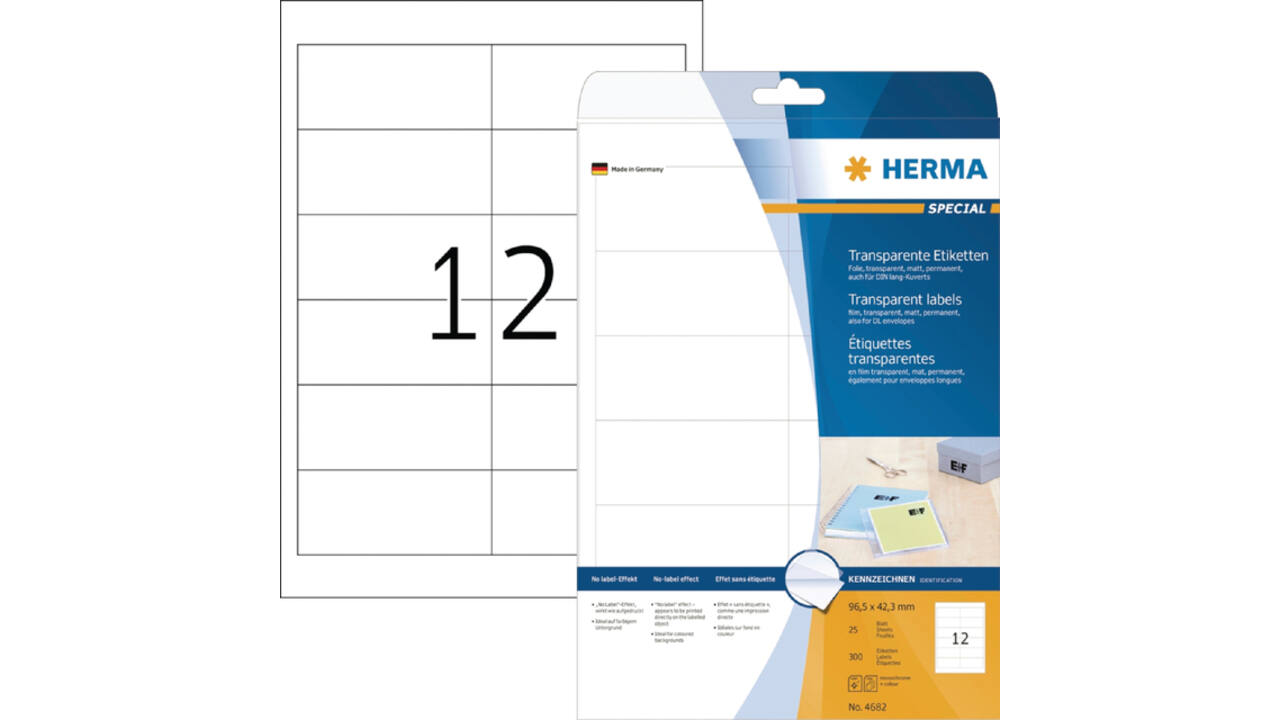 Etiket HERMA 4682 96.5x42.3mm folie transparant 300 stuks
