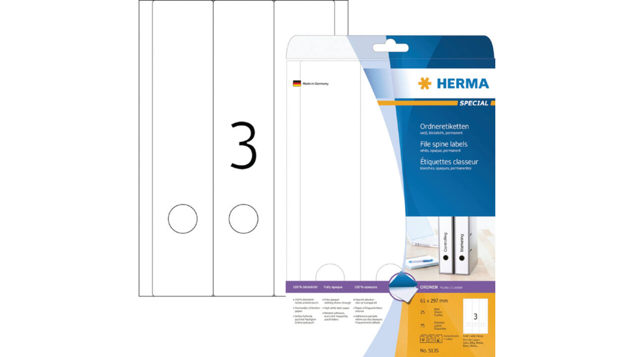 Rugetiket HERMA 5135 breed/ lang 61x297mm zelfklevend wit