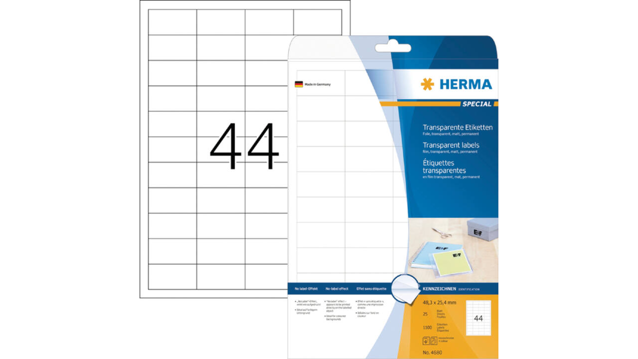 Etiket HERMA 4680 48.3x25.4mm transparant 1100 stuks