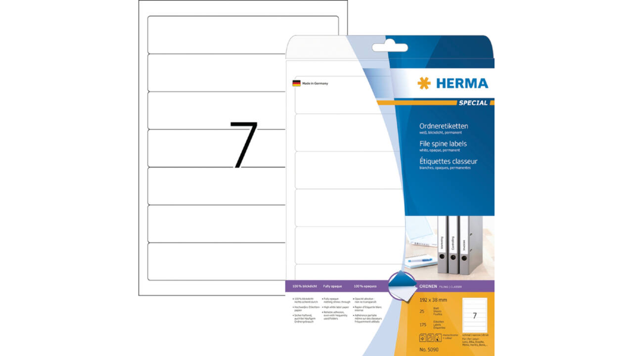 Rugetiket HERMA 5090 smal 38x192mm zelfklevend wit