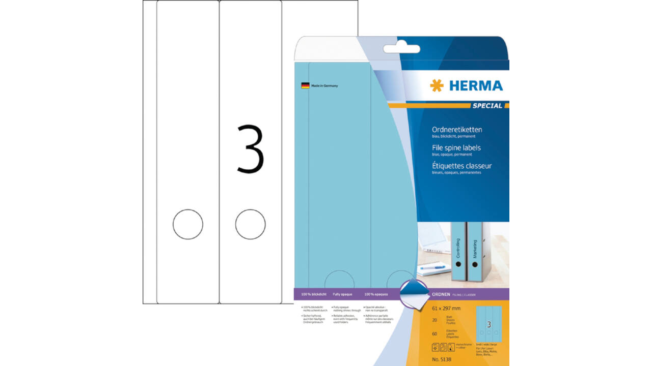 Rugetiket HERMA 5138 breed/lang 61x297mm zelfklevend blauw