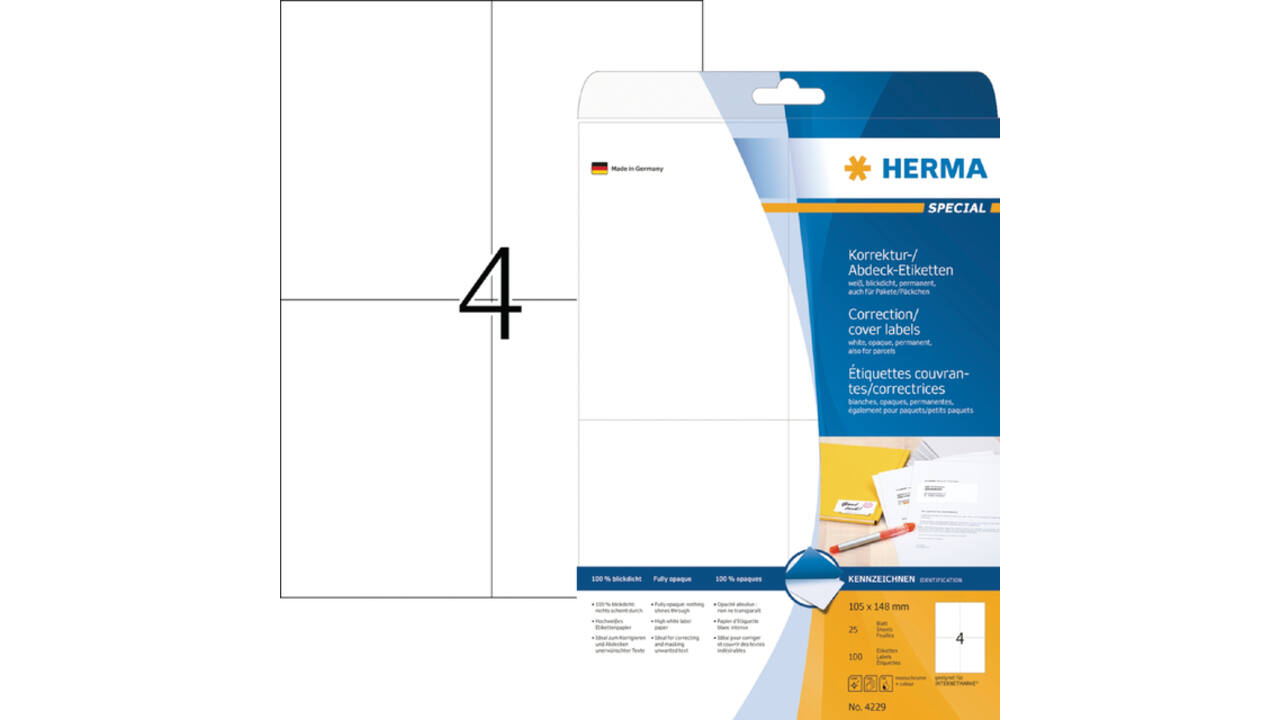 Etiket HERMA 4229 105x148mm A6 correctie wit 100 stuks