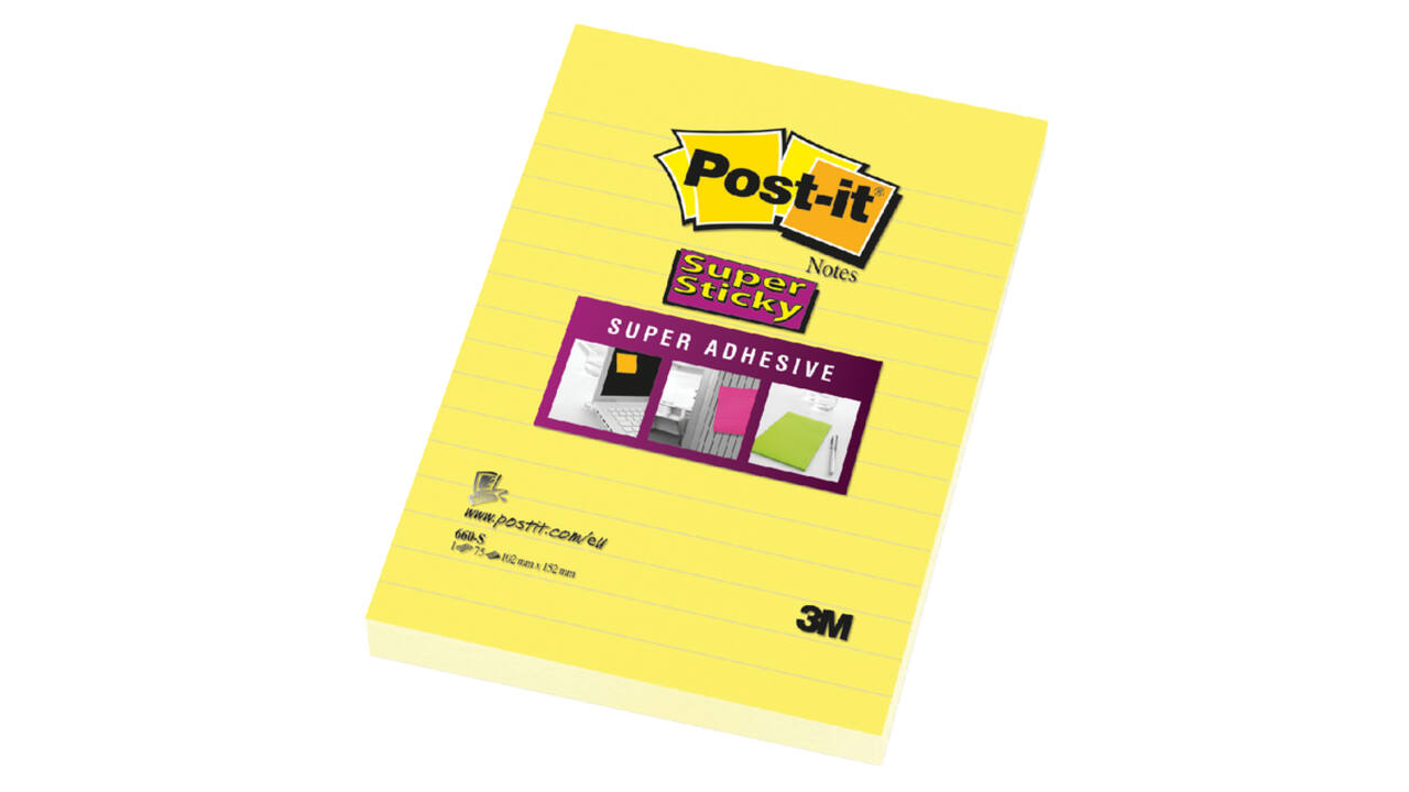 Memoblok Post-it 660 Super Sticky 102x152 geel met lijn 75 vel