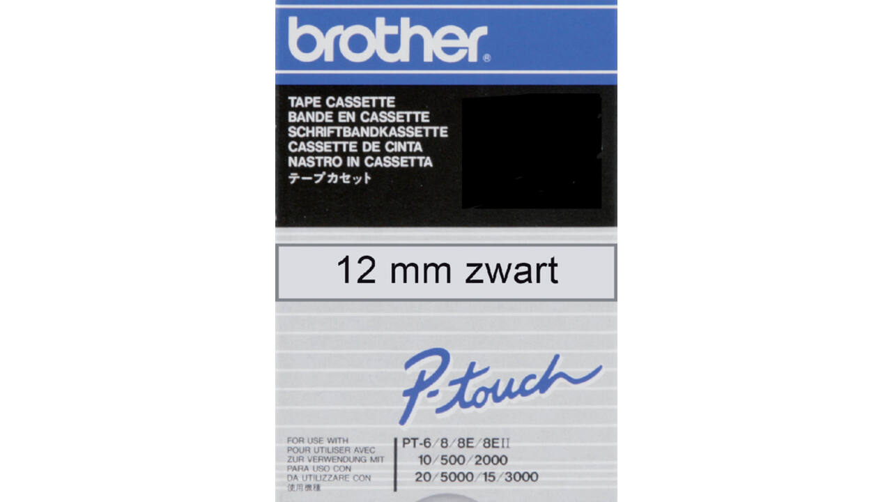 Labeltape Brother P-touch TC-101 standaard 12mm zwart op transparant
