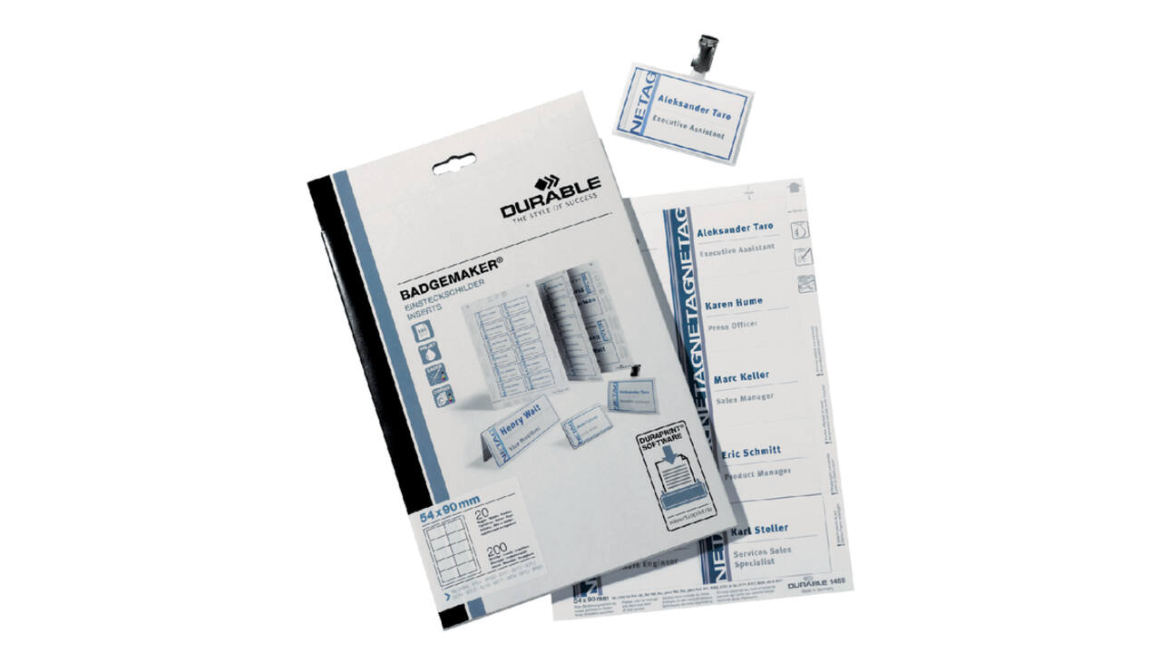 Badgekaart Durable 1455 bedrukbaar 54x90mm 200 stuks