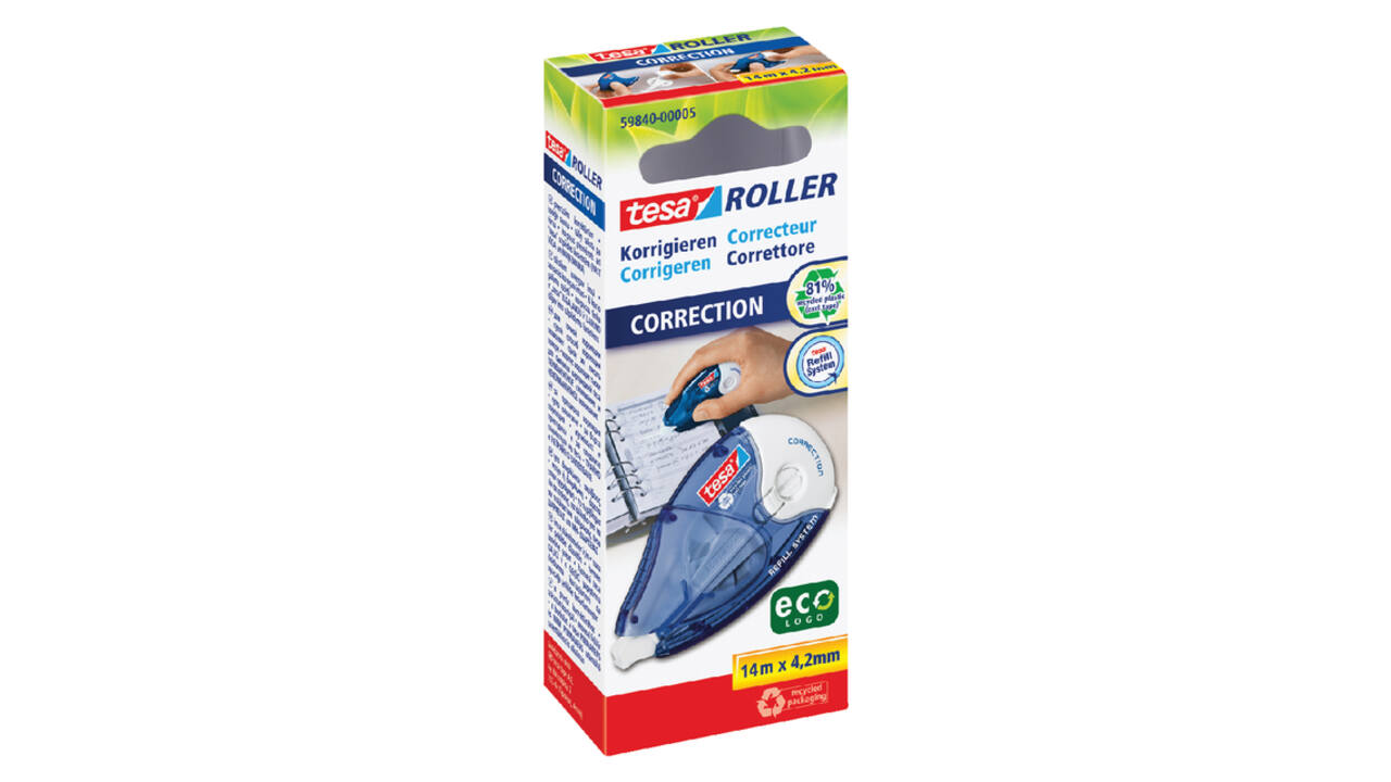 Correctietape tesa® ecoLogo® 4,2mmx14m navulbaar hangdoosje