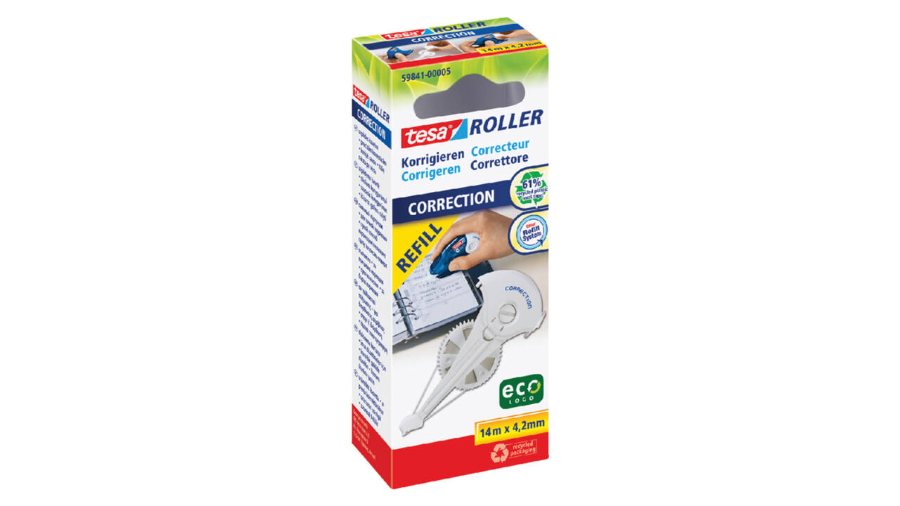 Correctietape navulling tesa® ecoLogo® 14mx4,2mm hangdoosje