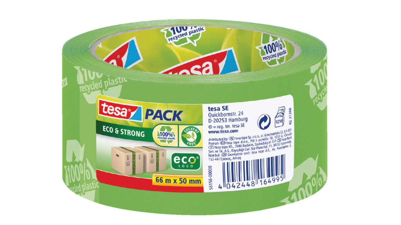 Verpakkingstape tesapack® Eco & Strong 66mx50mm groen bedrukt