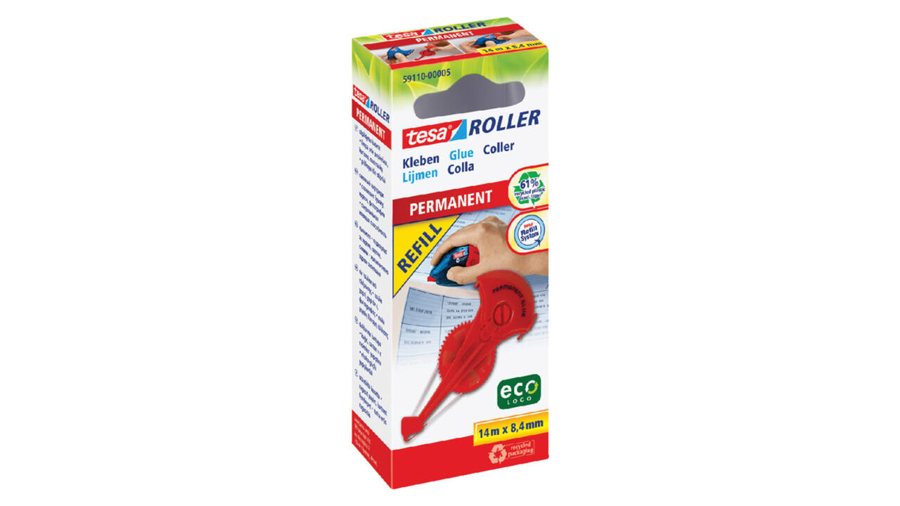 Lijmroller tesa® ecoLogo® permanent navulling in hangdoosje