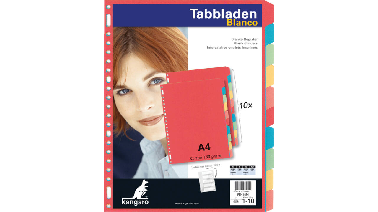 Tabbladen Kangaro 23-gaats PE410M 10-delig assorti karton