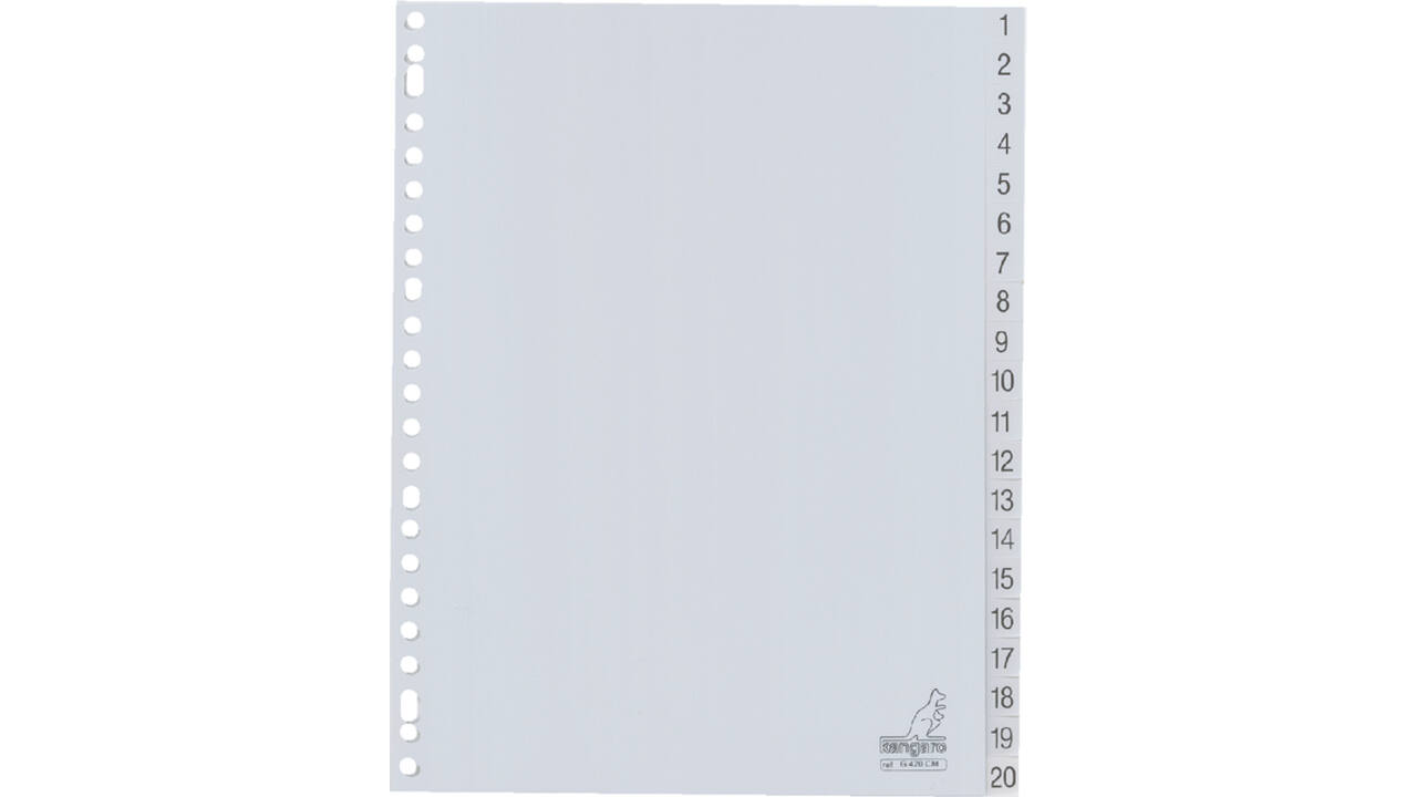 Tabbladen Kangaro 23-gaats G420CM 1-20 genummerd grijs PP