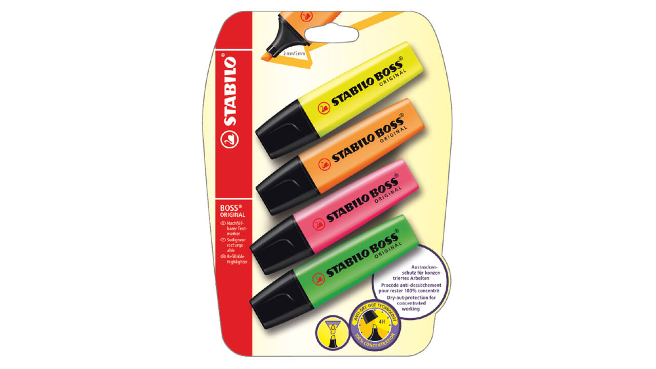 Markeerstift STABILO BOSS Original 70/4 assorti blister à 4 stuks