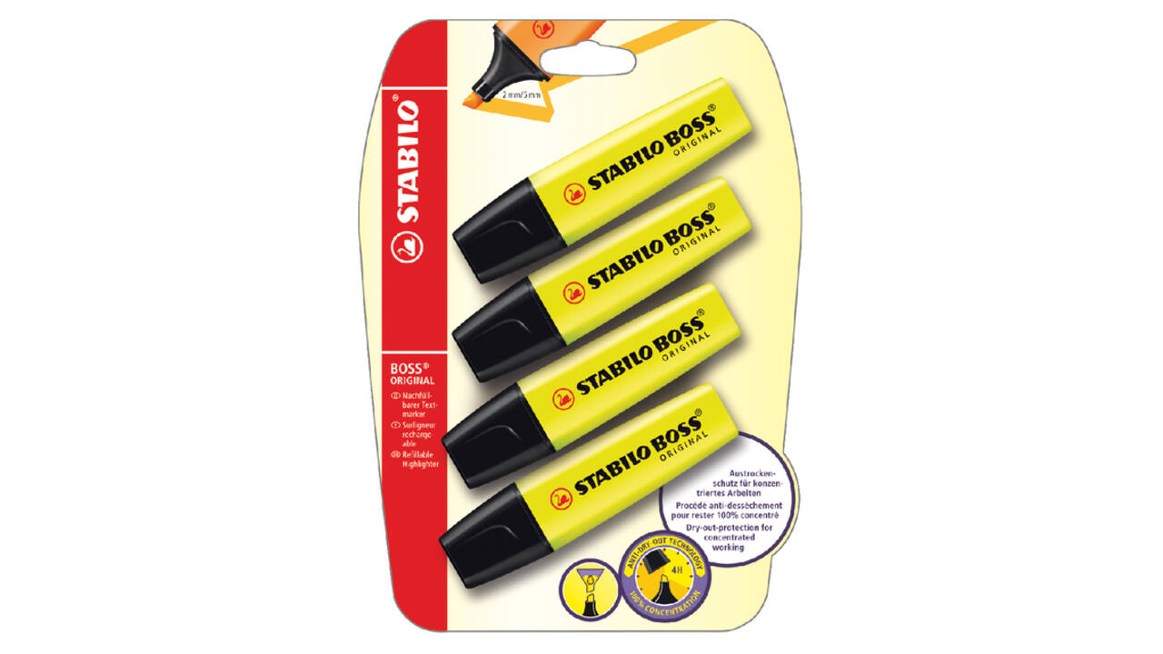 Markeerstift STABILO BOSS Original 70/24 geel blister à 4 stuks
