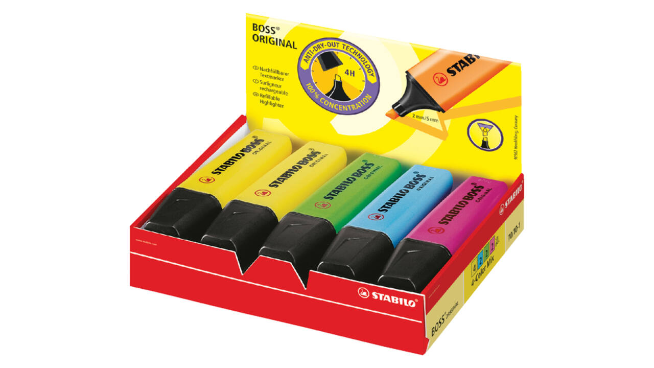 Markeerstift STABILO BOSS Original 70/10 4 kleuren assorti 10 stuks