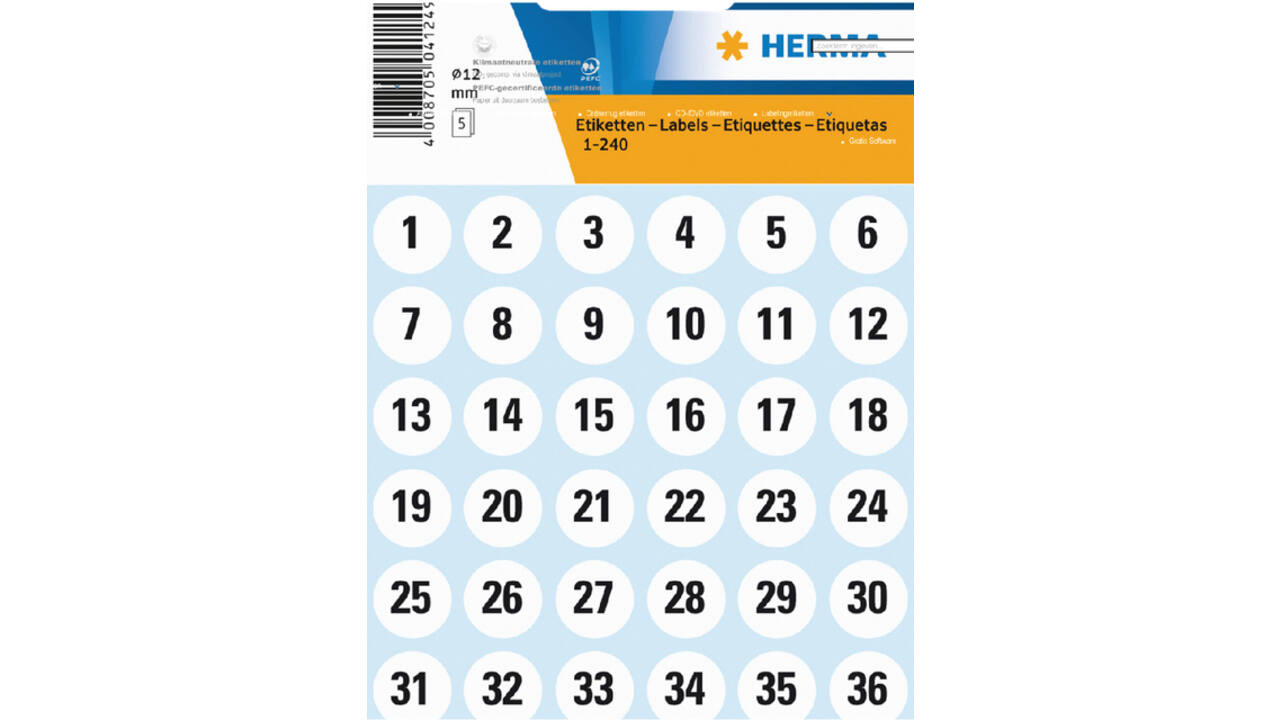 Etiket HERMA 4124 12mm getallen 1-240 240 stuks