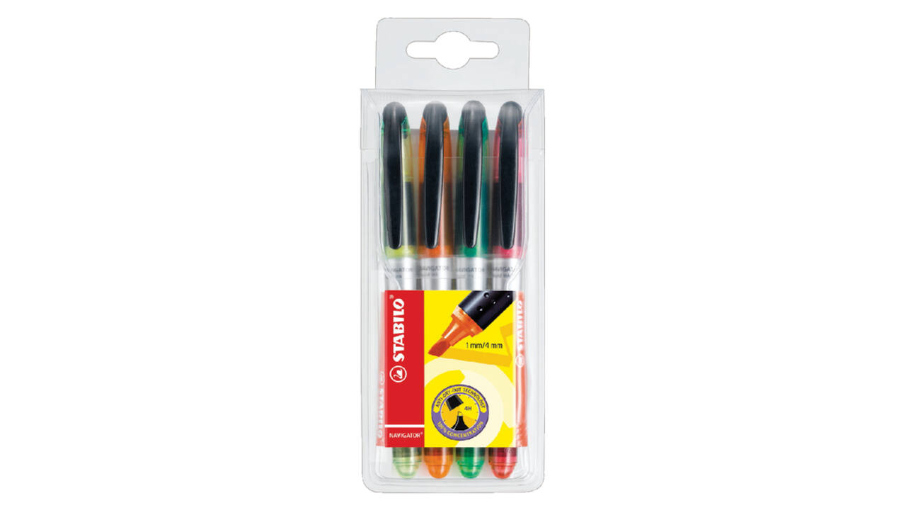 Markeerstift STABILO Navigator 545/4 assorti etui à 4 stuks