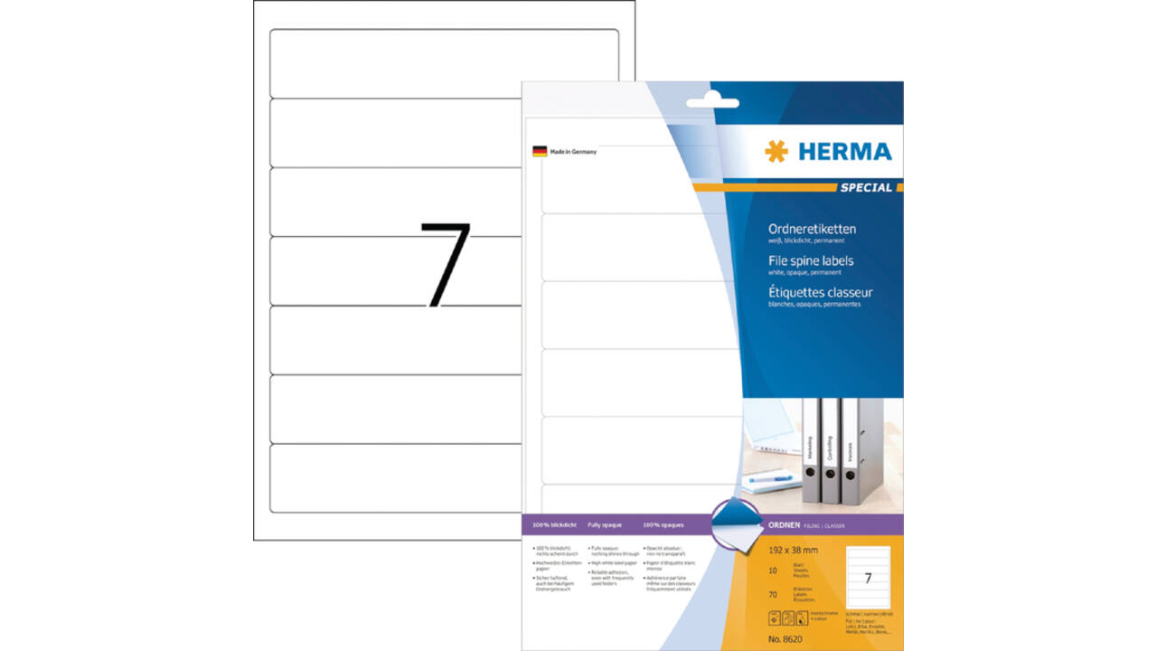Rugetiket HERMA 8620 smal 38x192mm zelfklevend wit