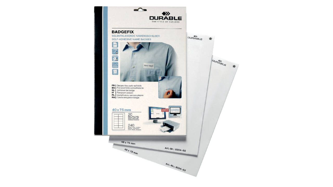 Naambadge etiket Durable 8334 40x75mm zelfklevend wit 240 stuks
