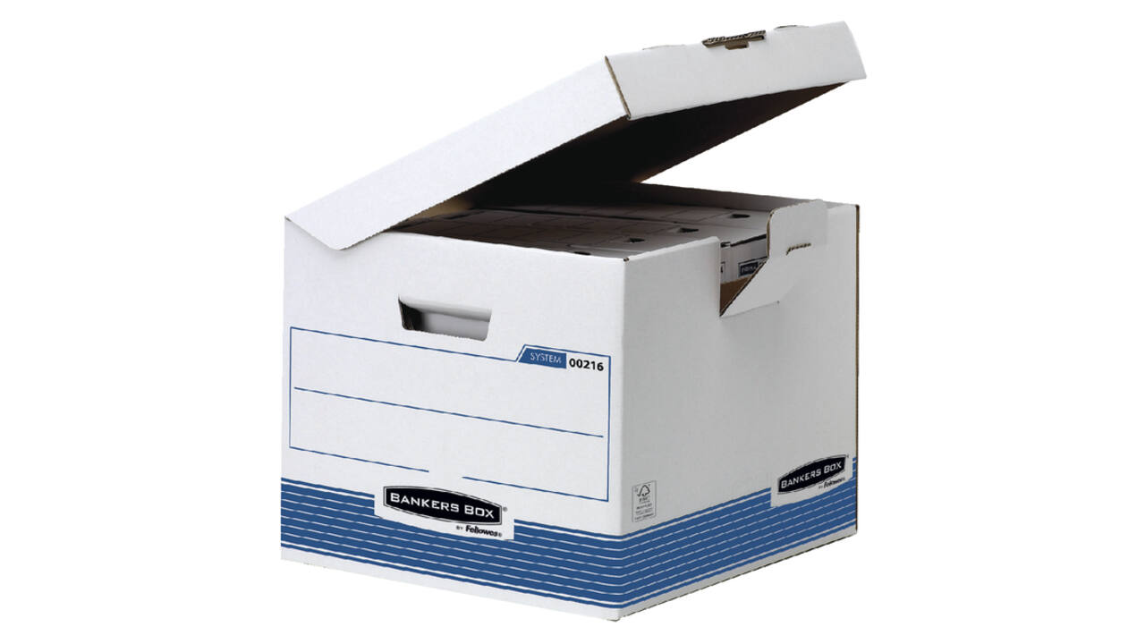 Archiefdoos Bankers Box System flip top kubus wit blauw