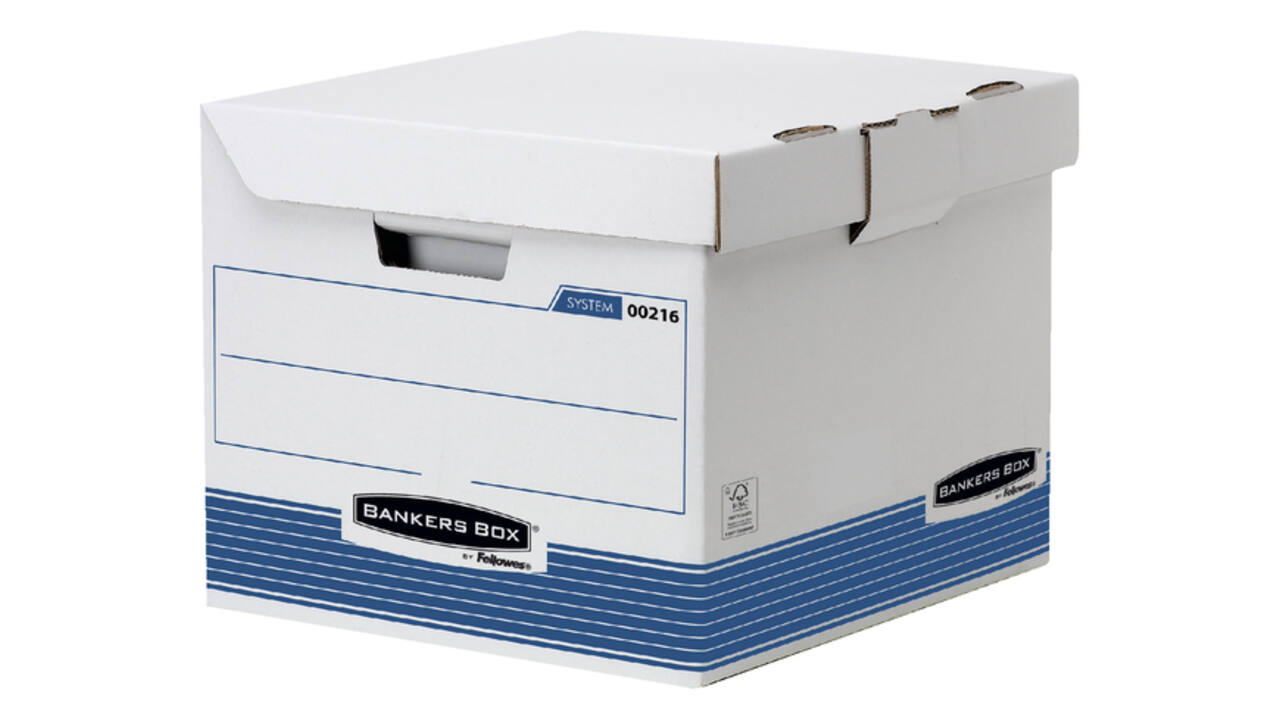Archiefdoos Bankers Box System flip top kubus wit blauw