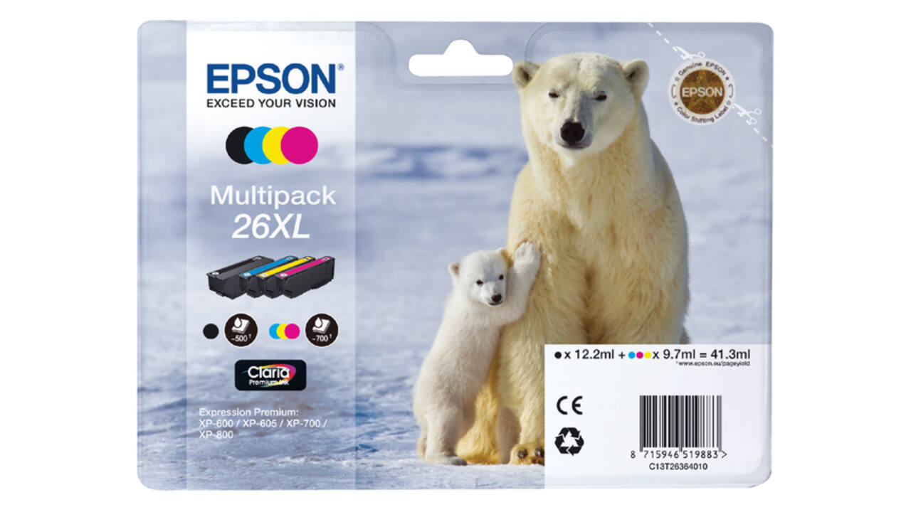 Inktcartridge Epson 26XL T2636 zwart + 3 kleuren