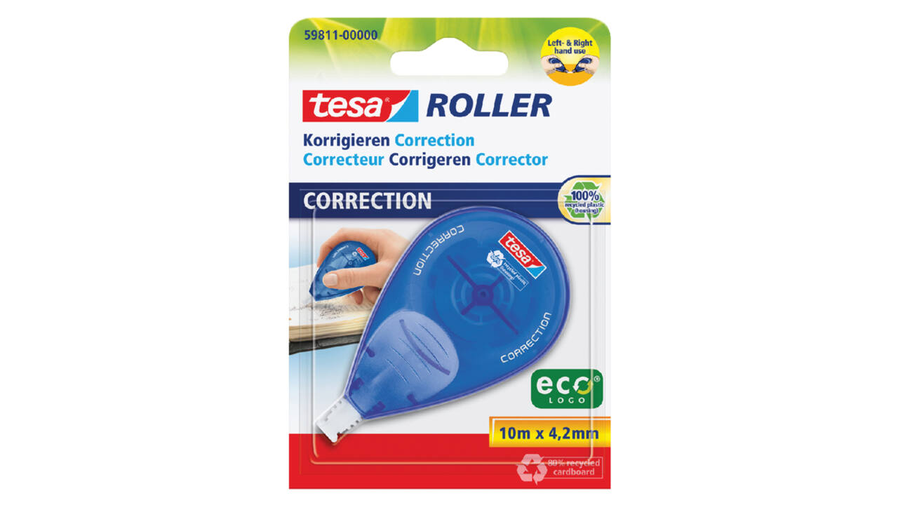 Correctietape tesa® ecoLogo® rechts & linkshandig 10mx4,2mm blister