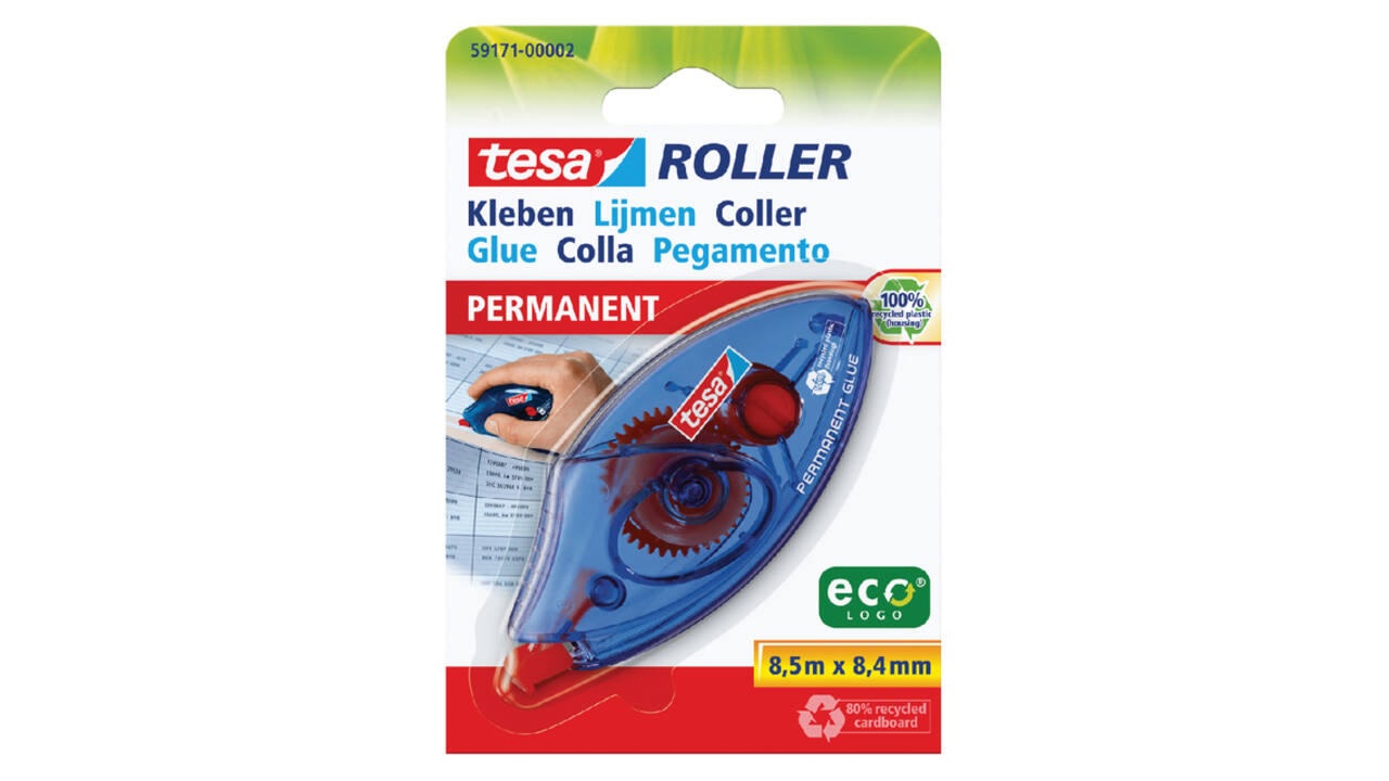 Lijmroller tesa® ecoLogo® permanent wegwerp op blister