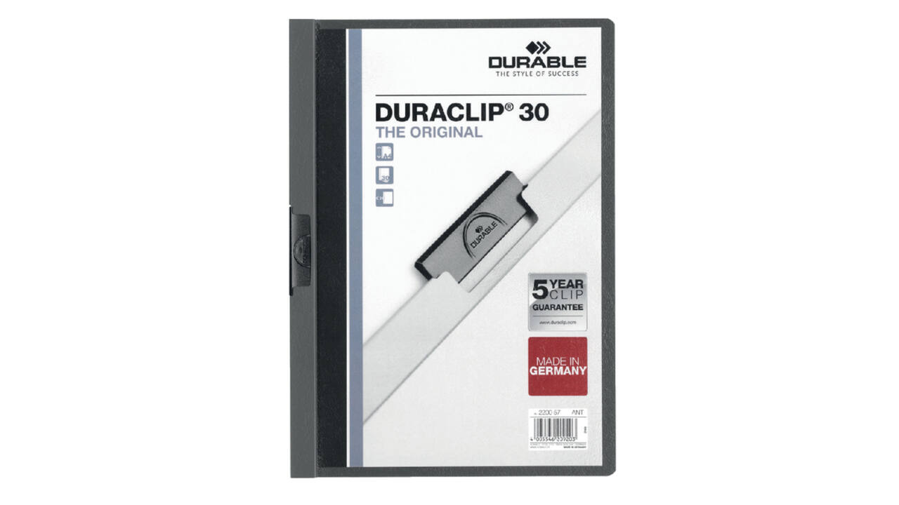 Klemmap Durable Duraclip A4 3mm 30 vellen antraciet/grijs