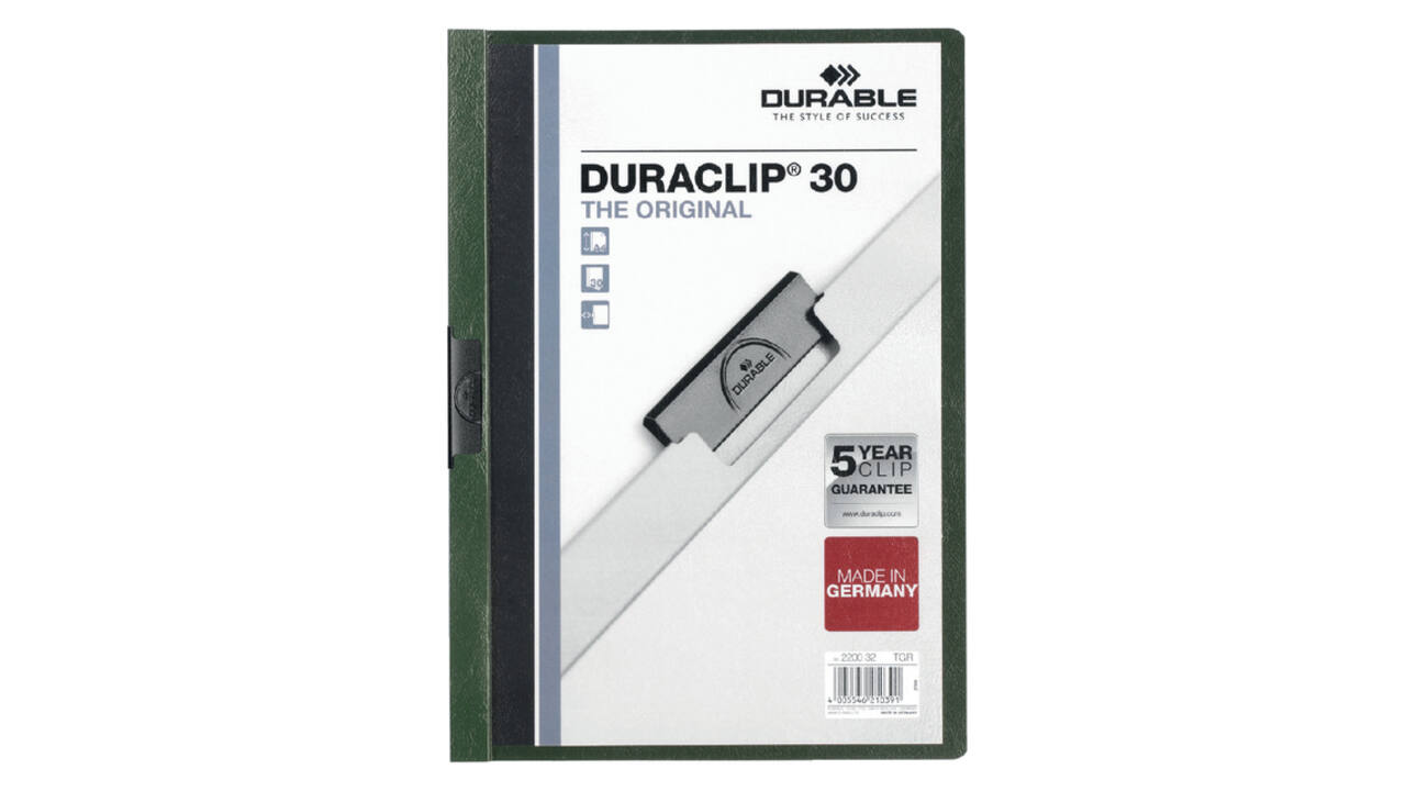 Klemmap Durable Duraclip A4 3mm 30 vellen donkergroen