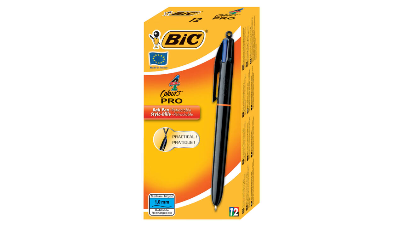 Balpen Bic 4kleuren Pro met ring medium zwart
