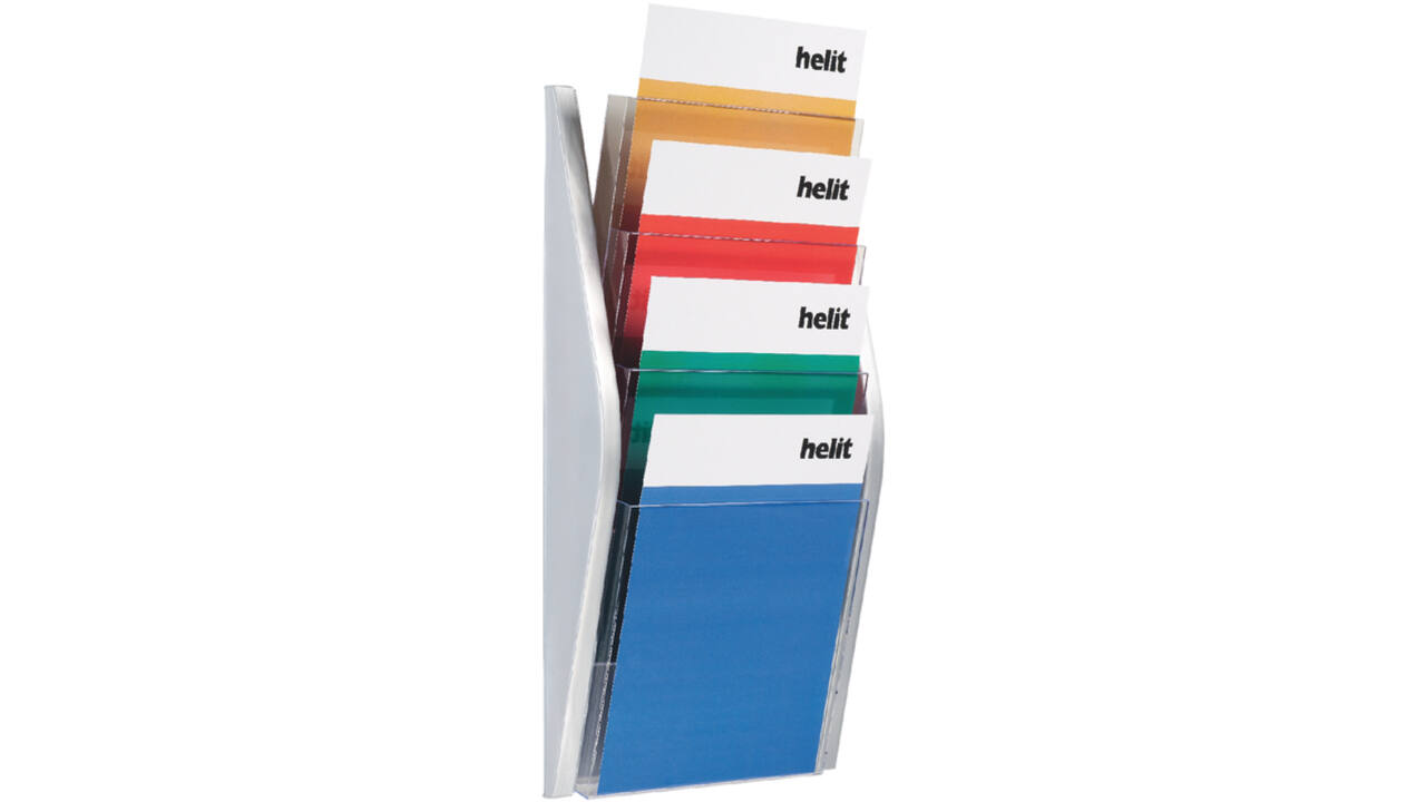 Folderhouder Helit wand 4x A4 zilver