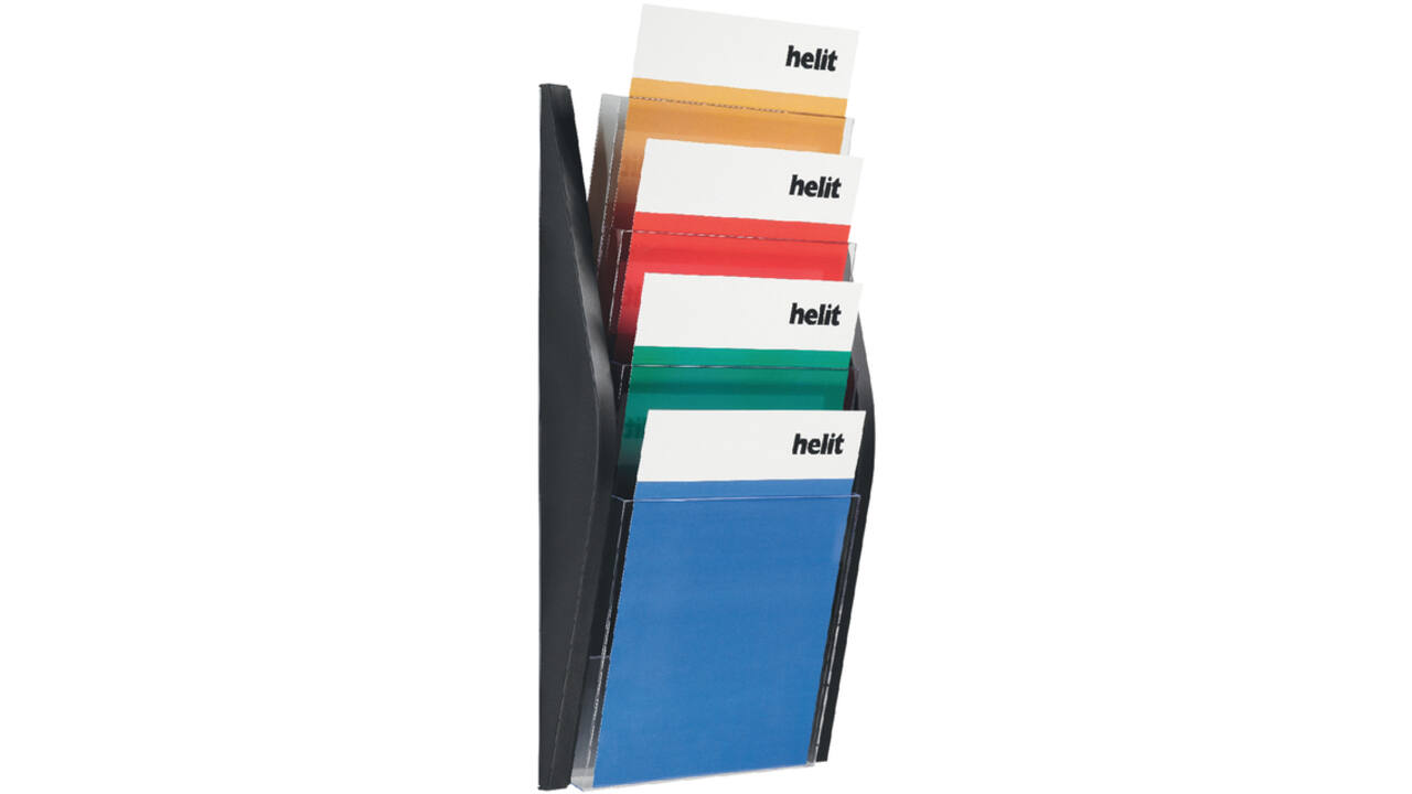 Folderhouder Helit wand 4x A4 zwart