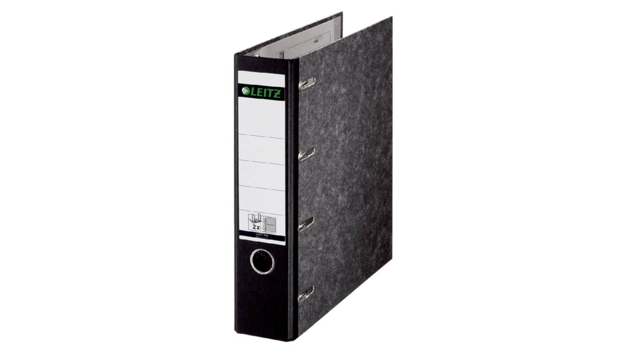 Ordner Leitz 1092 giro-bank met dubbele mechaniek 75mm karton A4 zwart