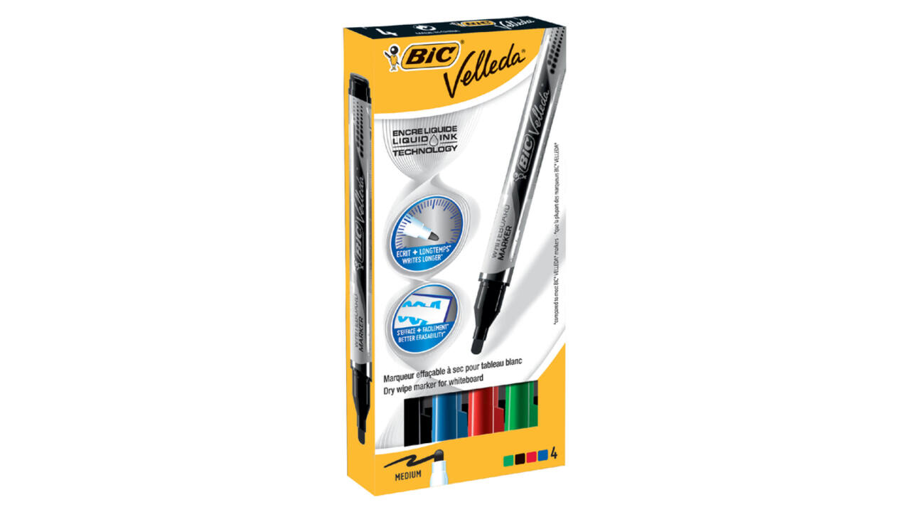 Whiteboardmarker Bic Velleda liquid rond medium assorti 4 stuks